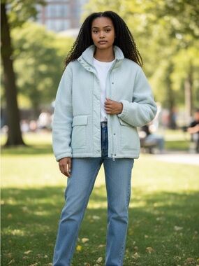 🎆🎇3for$9 Cozy Women's Sherpa Jacket - Light Blue
